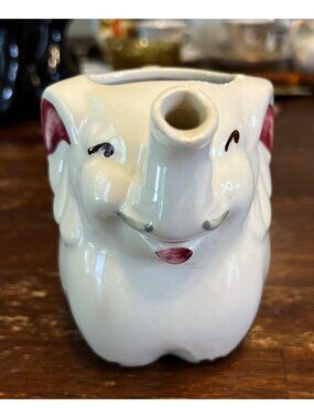 Shawnee Pottery Elephant Creamer VTG Milk Jug Ivory Red Retro Kitchen Collectibl